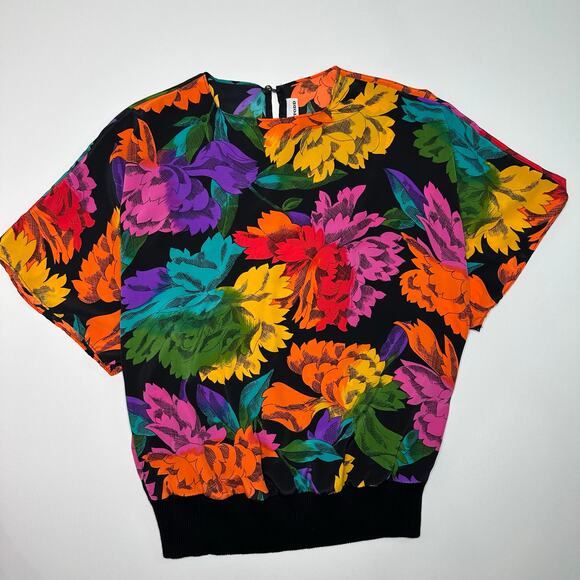 Vintage 1980’s Abstract Floral Pullover Blouse Top - Picture 1 of 8